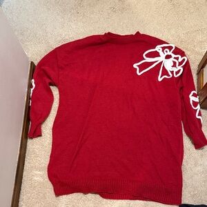 Red Sweater with White Bow Accents